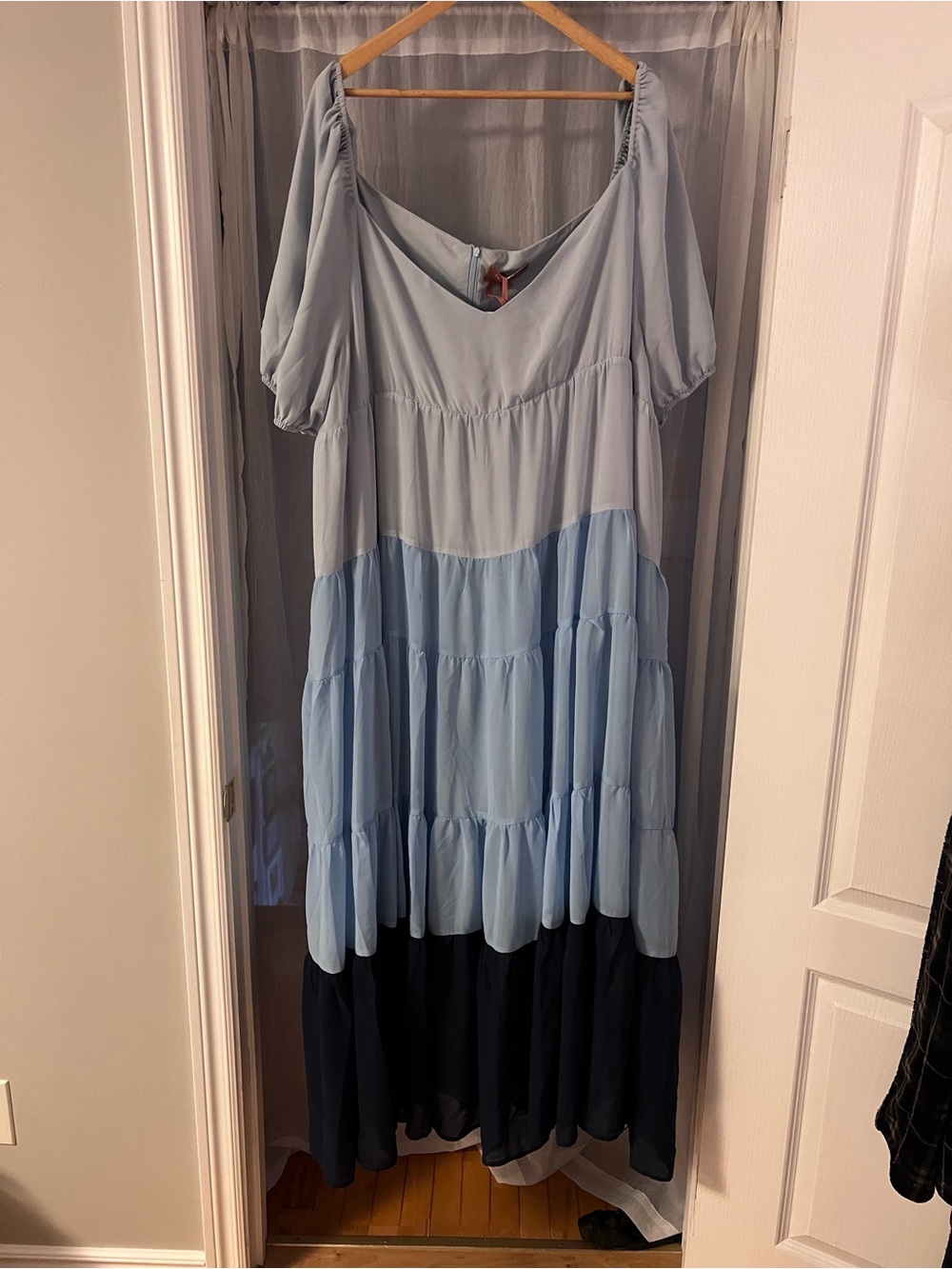 JessaKae Three-Tier Maxi Dress in Light Blue, Sky Blue & Navy
